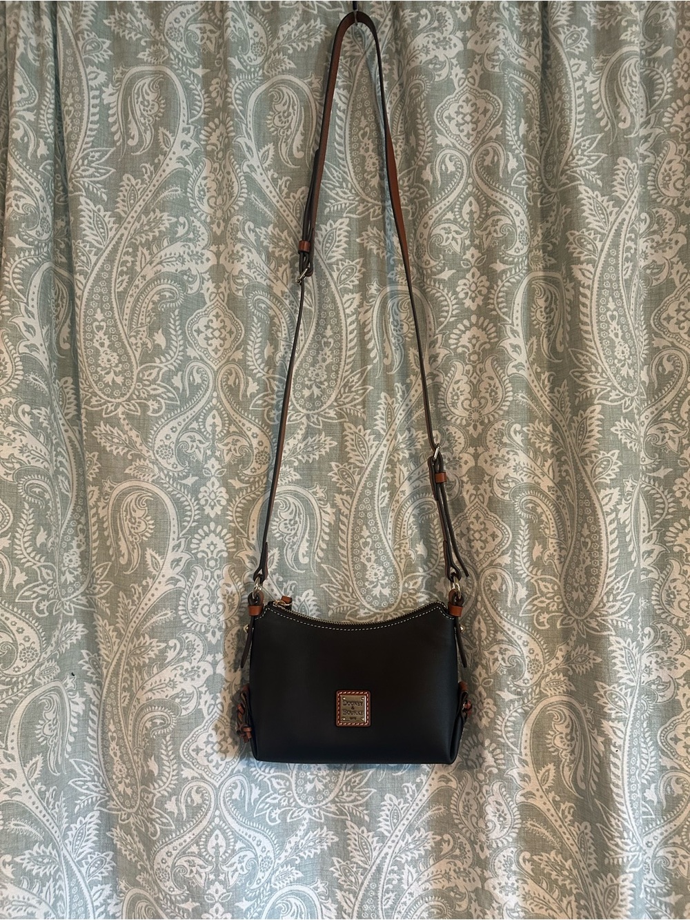 Dooney & Bourke Black Leather Crossbody with Brown Trim